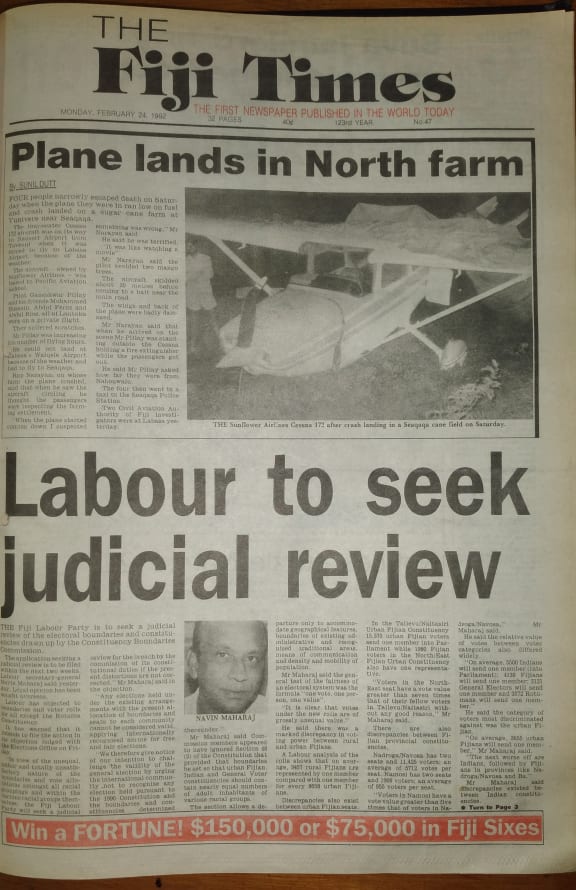 The Fiji Times » Back in time: Monday, February 24, 1992 - Vimarsana News